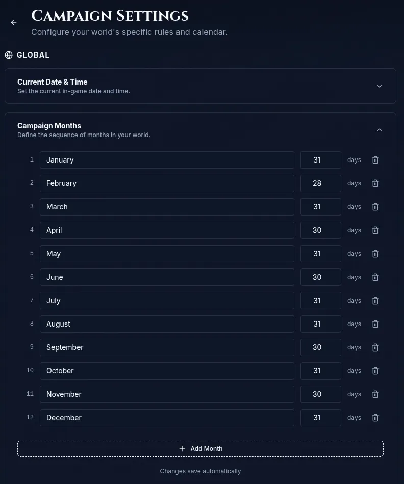 Chronkeeper screenshot: a calendar for your world