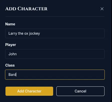 Adding a character to a player