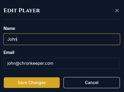 The Players panel with a player and their characters
