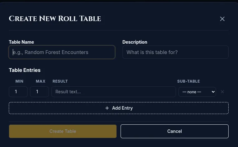 Chronkeeper screenshot: roll tables that follow you