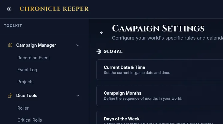 The top bar, with the gear icon beside the campaign title